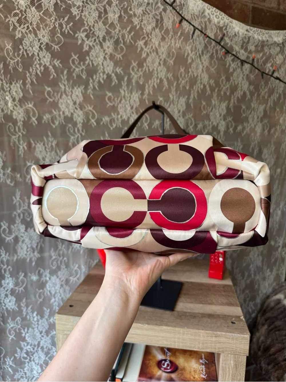 Coach Multicolor Geo Circle Hobo Bag in Pink, Burgundy & Tan